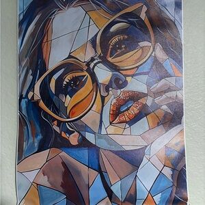 Abstract Geometric Portrait Wall Art - Blue & Orange